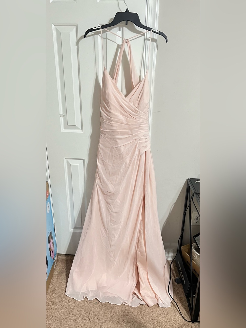Chiffon Ruched V-Neck Maxi Dress in Light Blush - Picture 8 of 12